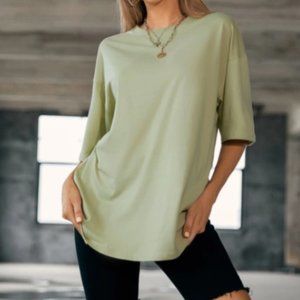 SHEIN Sage Green Solid Drop Shoulder Oversized Tee Size Small/US 4